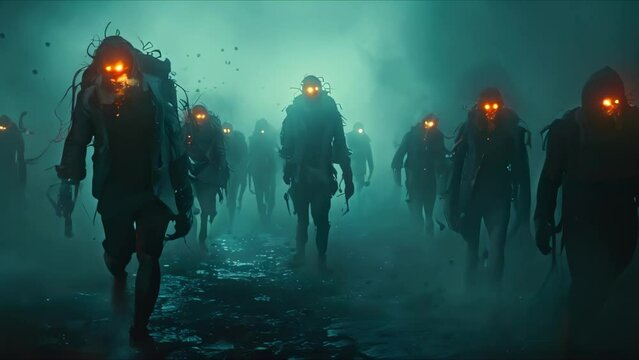 Escape from Glowing-Eyed Ghouls. Concept Spooky Escape, Haunted Adventure, Sprinting Through Darkness, Creepy Encounters