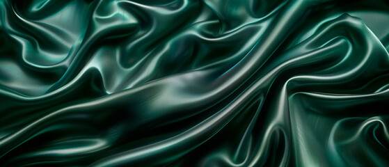 Fototapeta premium Shiny and silky emerald green fabric cloth for background.