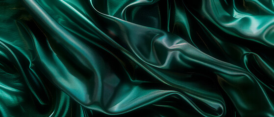 Obraz premium Shiny and silky emerald green fabric cloth for background.