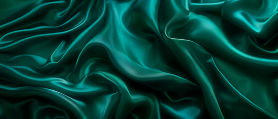 Obraz premium Shiny and silky emerald green fabric cloth for background.