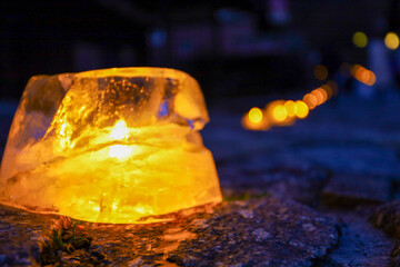 冬の中山道を彩る氷灯篭、馬籠 木曽路氷雪の灯祭り