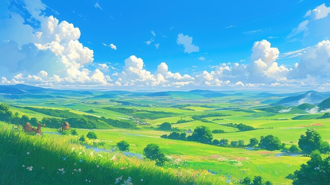 Vibrant emerald fields stretched out as far as the eye could see painting a picture of serene beauty
