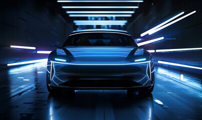 Front of the car with motion lighting background