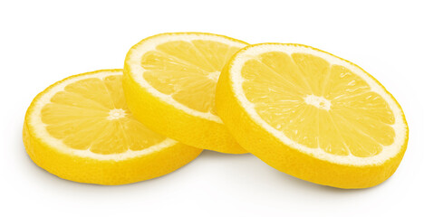 Ripe lemon slices isolated on white background with full depth of field.