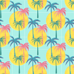 Fototapeta na wymiar retro seamless pattern with palm trees