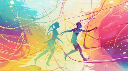 A colorful doodle animation coming to life, with lines morphing and characters interacting in a playful dance. 