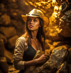 hot girl working in the gold mine