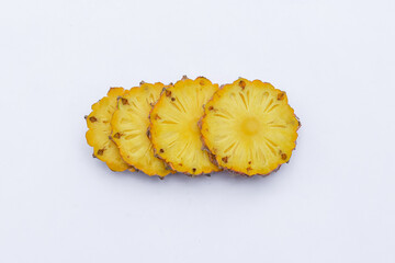 Cut/slices of pineapple fruit isolated on white background, clipping path