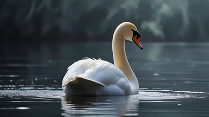 swan floating on the lake.  © spidygraphics