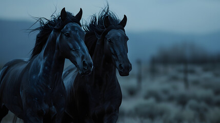 An intimate shot of two horses galloping together