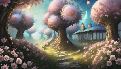 fairy tale castle in the forest - obrazy, fototapety, plakaty