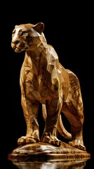 Proud wooden panther sculpture featuring intricate details AI Image