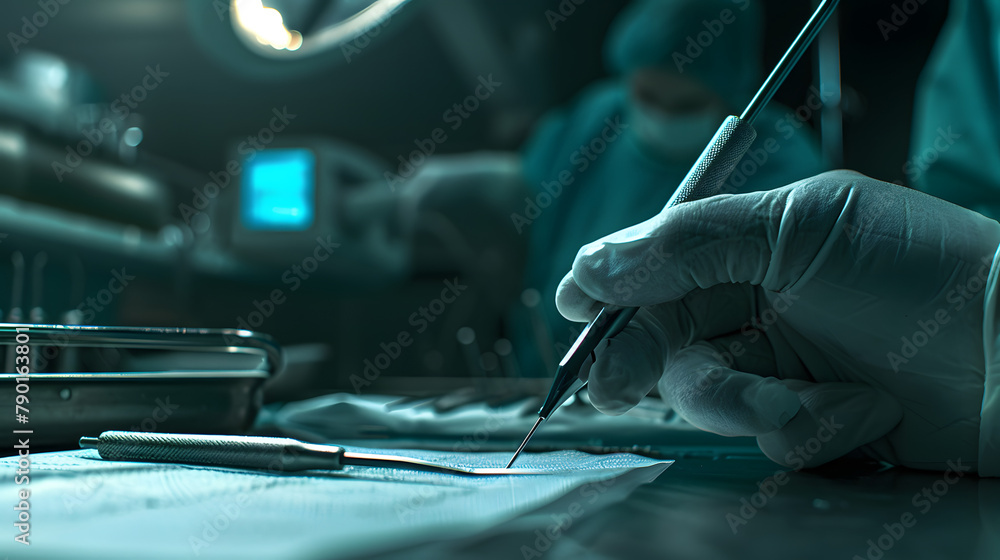 Poster an up-close look at a surgeons scalpel during an operation. underscoring its precision and reliabili