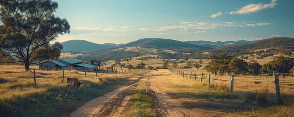 A cattle ranch in the Australian countryside. - obrazy, fototapety, plakaty