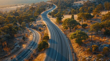 Aerial view of winding roads cutting through the Australian countryside.