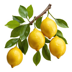 bunch lemons on tree isolated on white background