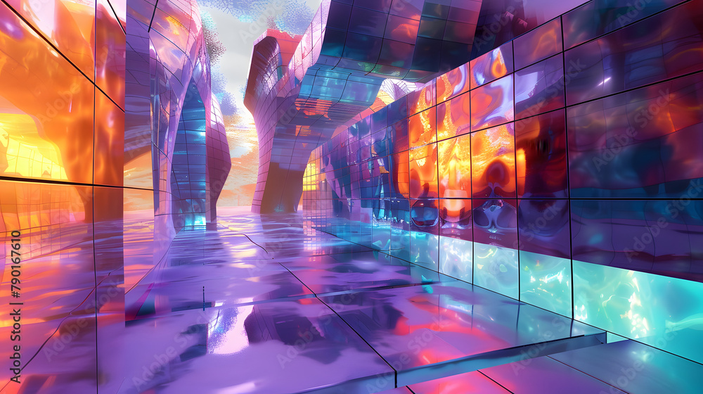 Poster digital vista displaying a virtual reality mesh with glowing vertices. creating an innovative and ga