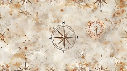 Vintage Map Texture with Miniature Compass Rose, Map Background, Hand Edited Generative AI