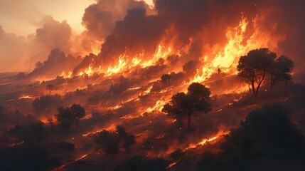 The raging inferno on planet Earth serves as a stark reminder of the alarming impacts of global warming - obrazy, fototapety, plakaty