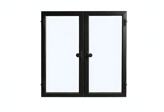 A black metal framed window with two panes of glass