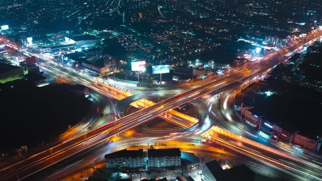 City highway overpass in Bangkok Thailand , time lapse of traffic at night.