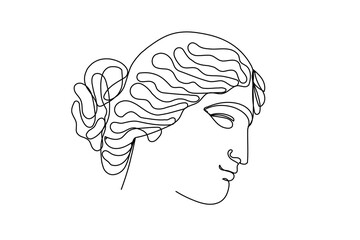 Line Antique Statue Head Sketch Illustration. Ancient Woman One Editable Line Art Drawn Classic Portrait. Woman Museum Statue Head Doodle Graphic Line One Monoline Vector Illustration