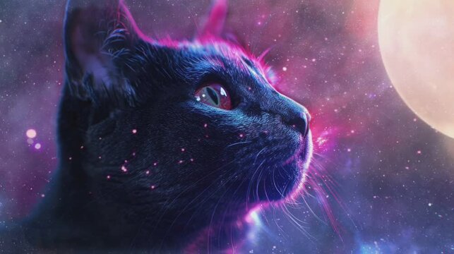 cat head and outer space . seamless looping time-lapse virtual video Animation Background.