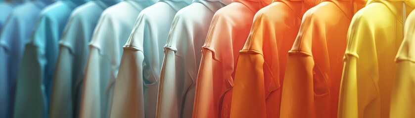 Retail fashion hoodies, crisp edges, rack colors blur, inviting