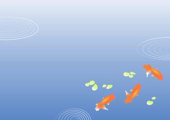 深い青の水面と赤い金魚の背景イラスト(ベクター