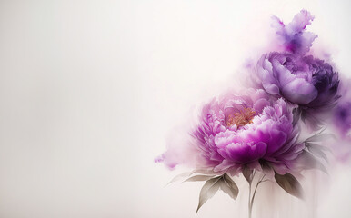 Tło kwiaty fioletowe peonie. Jasne puste miejsce na tekst, zaproszenie. Ilustracja motyw kwiatowy - obrazy, fototapety, plakaty