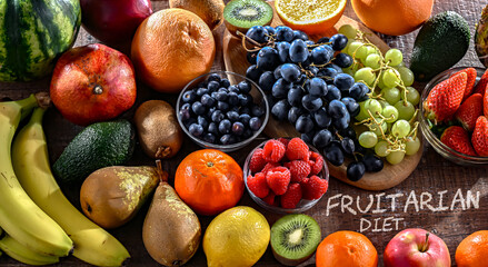 Food products representing the fruitarian diet - 790173024
