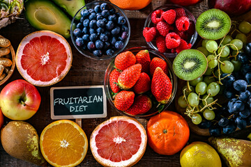 Food products representing the fruitarian diet - 790173042