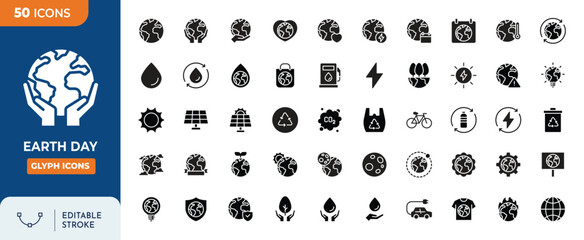 Earth day Glyph Editable Icons set