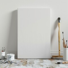 blank canvas leaning against a white wall, 3d render