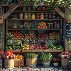 Fruits and vegetables on display at a farmers market stall in France