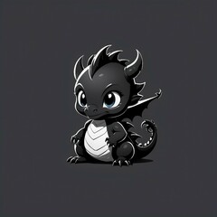 cartoon cute little black baby dragon for t-shirts
