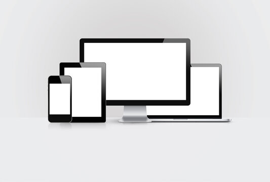 Devices Responsive set with blank screen saver isolated on grey background 3D Rendering