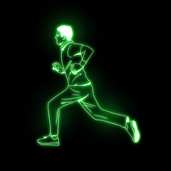 Bowler bowling in cricket championship sports. Cricket Fast Bowler, neon light effect, dark full dark background. cricket bowler in action. Neon glow cricket player.