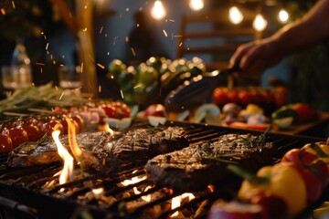 "Barbecue Like a Pro: Master the Art of Flame Grilled Meats and Vegetables with Expert Tips for Outdoor Cooking at a Festive American Barbecue"