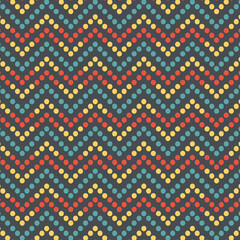 seamless pattern with red and white dot chevrons