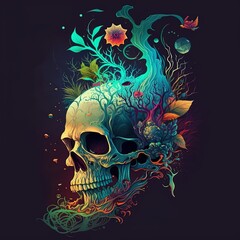 Mystical and Macabre Skull Illustrations Set on Moody Black Backgrounds, Perfect for Dark and Sinister Designs