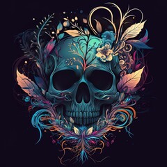 Mystical and Macabre Skull Illustrations Set on Moody Black Backgrounds, Perfect for Dark and Sinister Designs