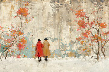 couple walking in the autumn park