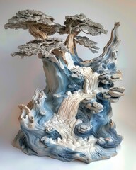 Fototapeta na wymiar Craft a detailed clay sculpture of a cascading stream, highlighting the dynamic flow and play of light on the water