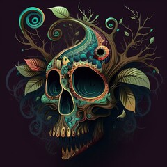 Fototapeta premium Mystical and Macabre Skull Illustrations Set on Moody Black Backgrounds, Perfect for Dark and Sinister Designs