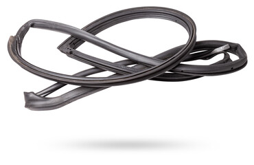Rolled up black rubber sealant for elements of the car body, doors or trunk, for noise insulation, thermal and sound, preventing heat loss in the car interior. Sealing gasket for repair in a workshop.