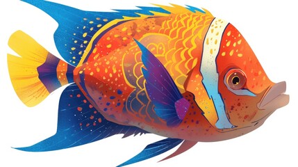 Vibrant tropical ocean fish a hand drawn 2d illustration in a charming sketch style standing out in colorful isolation - obrazy, fototapety, plakaty