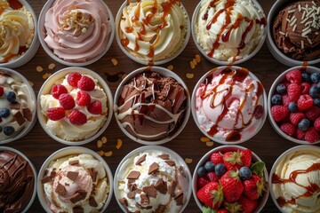 Assorted Gourmet Ice Cream Desserts Top View
