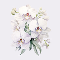 Fototapeta na wymiar orchids spring flower bouquet watercolor clip art