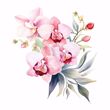 pink orchids watercolor floral arrangement clip art preview